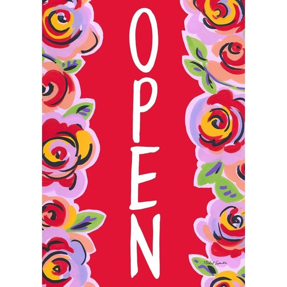 Toland  RED FLORAL OPEN 28"x40" Welcome Business Sign Spring House NEW in Pkg - Picture 1 of 1
